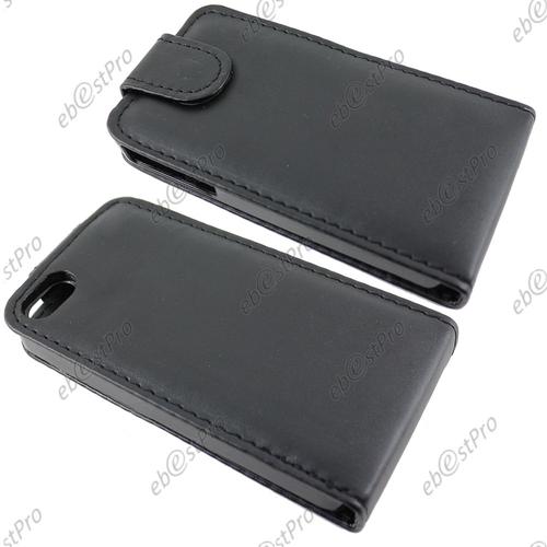 Ebeststar  1 Verre Tremp + Coque Housse Etui Simili Cuir Rabattable Pour Apple Iphone 4s, 4, Couleur Noir