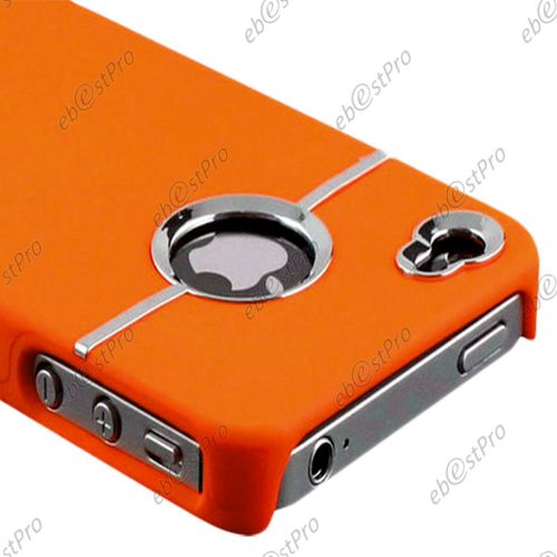 Ebeststar  1 Verre Tremp + Coque Rigide Etui Housse Chrome Pour Apple Iphone 4s, 4, Couleur Orange