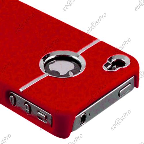 Ebeststar  1 Verre Tremp + Coque Rigide Etui Housse Chrome Pour Apple Iphone 4s, 4, Couleur Rouge