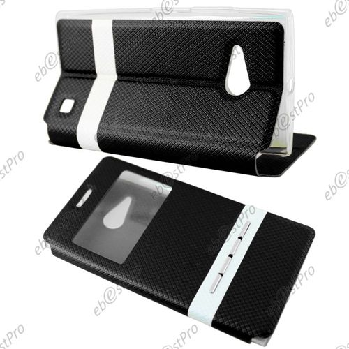 Ebeststar  1 Verre Tremp + Housse Pochette Protection Coque Etui Type S-View Pour Nokia Lumia 735 730 Dual, Couleur Noir