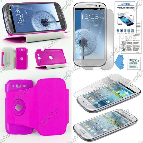 Ebeststar  Coque Etui Pu Cuir Housse Rotative Support  Rotation 36 Pour Samsung Galaxy S3 I9300 I9305, Couleur Violet + 1 Film Verre Tremp