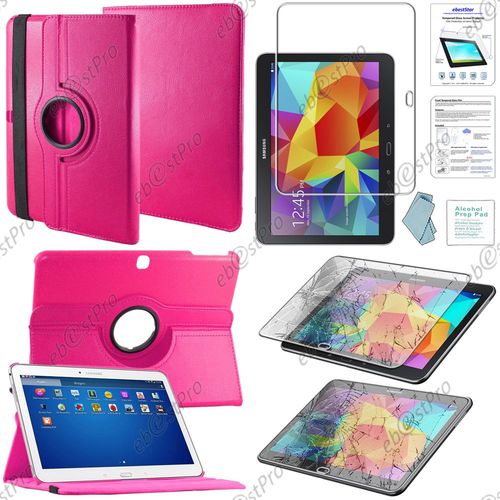 Ebeststar  Coque Etui Pu Cuir Housse Rotative Support  Rotation 36 Pour Samsung Galaxy Tab 4 10.1 Sm-T530, T531 T535, Couleur Rose + 1 Film Verre Tremp