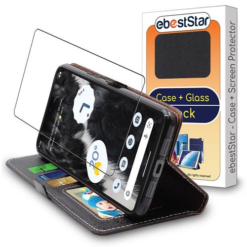 Ebeststar - Coque + Film D'cran En Verre Tremp Google Pixel 7 Etui Portefeuille Pu Cuir Porte-Cartes, Noir [Dimensions Precises Smartphone : 155.6 X 73.2 X 8.7 Mm, cran 6.3''] [Nb: Lire Description]