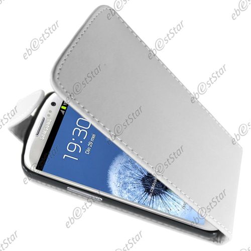 Ebeststar  Coque Housse Etui Simili Cuir  Rabat Pour Samsung Galaxy S3 I9300 I9305, Couleur Blanc [Dimensions Precises De Votre Appareil : 136.6 X 70.8 X 8.6 Mm, cran 4.8'']