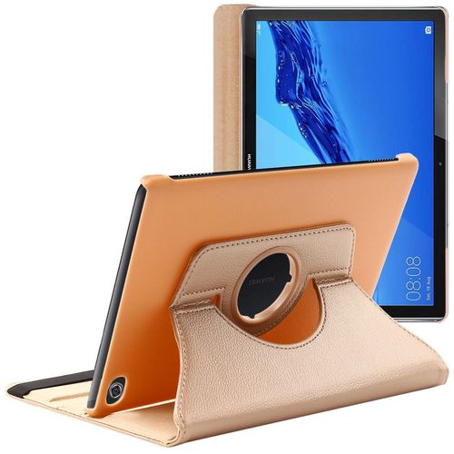 Ebeststar - Coque Huawei Mediapad M5 Lite 10.1 Housse Protection Pu Cuir Support Rotatif 360, Or / Dor [Dimensions Precises Tablette : 243.4 X 162.2 X 7.7mm, cran 10.1'']