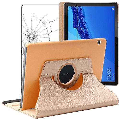 Ebeststar - Coque Huawei Mediapad T5 10.1 Housse Protection Pu Cuir Support Rotatif 360, Or / Dor [Dimensions Precises Tablette : 243 X 164 X 7.8mm, cran 10.1'']