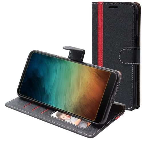 Ebeststar - Coque Huawei P Smart 2019 Etui Pu Cuir Portefeuille Porte-Cartes Support Stand, Noir / Rouge [Dimensions Precises Smartphone : 155.2 X 73.4 X 8mm, cran 6.21'']