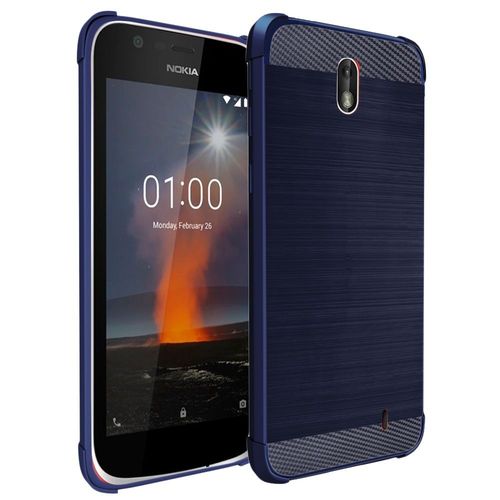 Ebeststar - Coque Nokia Nokia 1 Housse Motif Fibre Carbone Luxe Flex Tpu Premium, Bleu Fonc [Dimensions Precises Smartphone : 133.6 X 67.8 X 9.5mm, cran 4.5'']