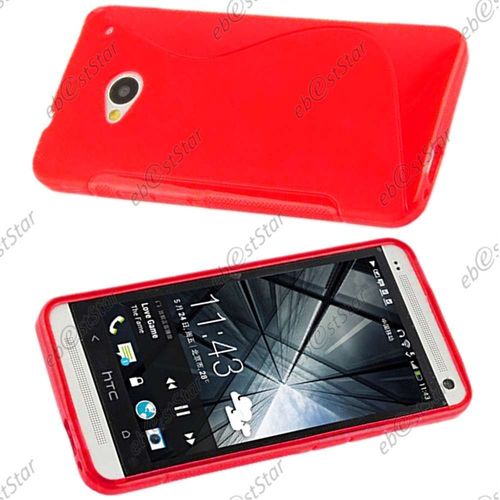 Ebeststar  Coque S-Line Silicone Gel Motif Vague Housse Etui Protection Souple Pour Htc One M7, Couleur Rouge [Dimensions Precises De Votre Appareil : 137.4 X 68.8 X 9.33mm, cran 4.7'']