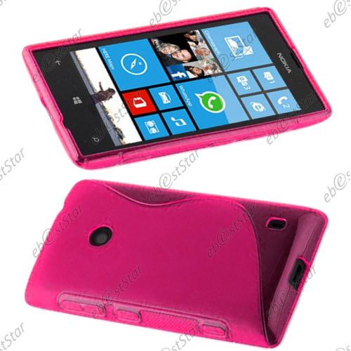 Ebeststar  Coque S-Line Silicone Gel Motif Vague Housse Etui Protection Souple Pour Nokia Lumia 520, Couleur Rose [Dimensions Precises De Votre Appareil : 119.9 X 64 X 9.9 Mm, cran 4'']
