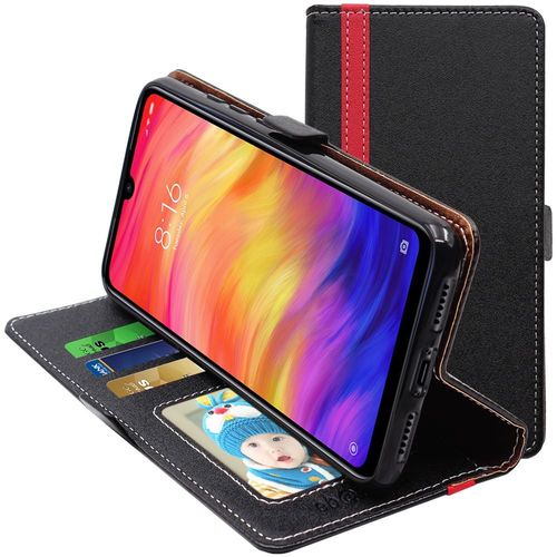 Ebeststar - Coque Xiaomi Redmi Note 7, Note 7 Pro Etui Portefeuille Porte-Cartes Support Stand, Noir / Rouge [Dimensions Precises Smartphone : 159.2 X 75.2 X 8.1mm, cran 6.3'']