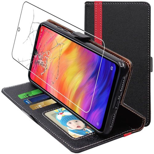 Ebeststar - Coque Xiaomi Redmi Note 7, Note 7 Pro Etui Portefeuille Porte-Cartes Support Stand, Noir / Rouge [Dimensions Precises Smartphone : 159.2 X 75.2 X 8.1mm, cran 6.3''] [Nb: Lire Description]