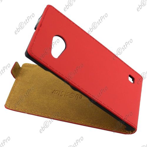 Ebeststar   Etui En Pu Cuir Clapet Ultra Fine Housse Coque Pour Nokia Lumia 735 730 Dual + 1 Verre Tremp, Couleur Rouge