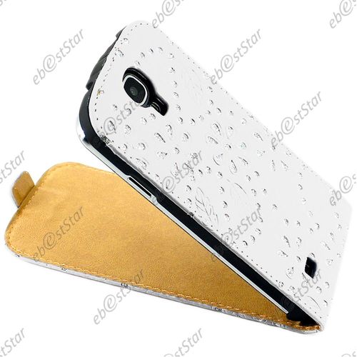 Ebeststar  Etui En Pu Cuir Strass  Rabat Ultra Fine Housse Coque Pour Samsung Galaxy S4 I9500 I9505, Couleur Blanc [Dimensions Precises De Votre Appareil : 136.6 X 69.8 X 7.9 Mm, cran 5'']