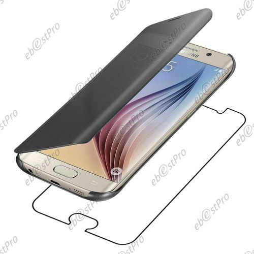 Ebeststar  Etui Housse Coque Coverview Miroir Pour Samsung Galaxy S6 Edge + Sm-G928f Edge Plus, Couleur Noir + 1 Film Protection D'cran + Lingette