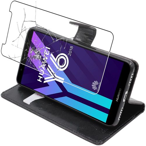 Ebeststar - Etui Huawei Y6 2018 Coque Portefeuille Pu Cuir, Noir [Dimensions Precises Smartphone : 152.4 X 73 X 7.8 Mm, cran 5.7''][Note Importante Lire Description]