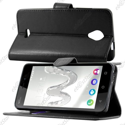 Ebeststar   Etui Portefeuille Housse Coque Protection Folio Book Livre Pour Wiko Freddy, Couleur Noir [Dimensions Precises De Votre Appareil : 143 X 71,8 X 10,6 Mm, cran 5'']