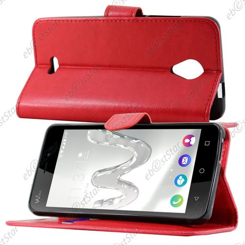 Ebeststar   Etui Portefeuille Housse Coque Protection Folio Book Livre Pour Wiko Freddy, Couleur Rouge [Dimensions Precises De Votre Appareil : 143 X 71,8 X 10,6 Mm, cran 5'']