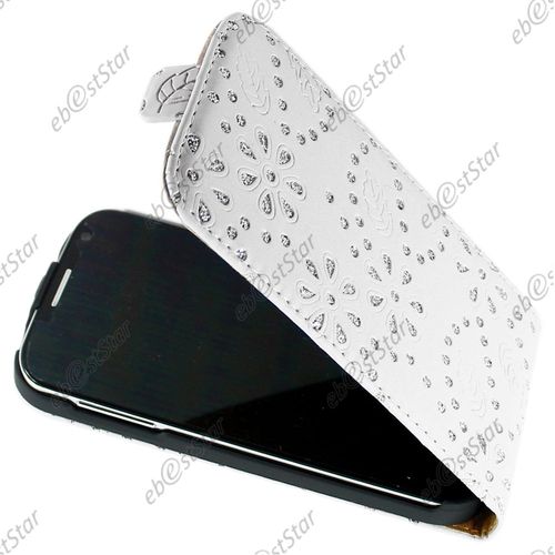 Ebeststar  Etui Pu Cuir  Rabat Avec Strass Housse Coque Ultra Slim Pour Samsung Galaxy S4 I9500 I9505, Couleur Blanc [Dimensions Precises De Votre Appareil : 136.6 X 69.8 X 7.9 Mm, cran 5'']