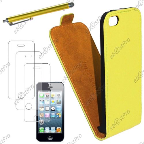 Ebeststar  Housse Coque Etui En Pu Cuir  Rabat Ultra Fine (Slim Case) Pour Apple Iphone 5c, Couleur Jaune + Stylet 3 Film