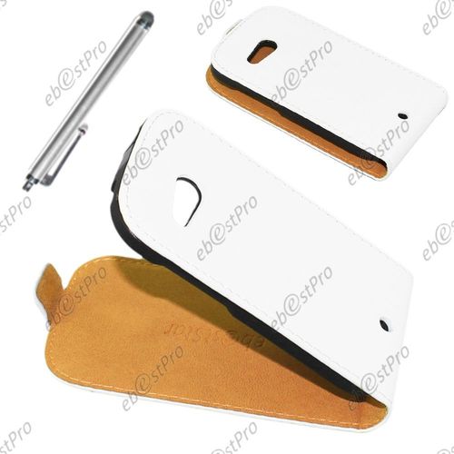 Ebeststar  Housse Coque Etui En Pu Cuir  Rabat Ultra Fine (Slim Case) Pour Htc Desire C, A320, Couleur Blanc + Stylet + Film Protection D'cran