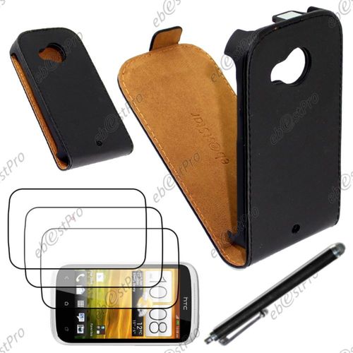Ebeststar  Housse Coque Etui En Pu Cuir  Rabat Ultra Fine (Slim Case) Pour Htc Desire C, A320, Couleur Noir + Stylet 3 Film