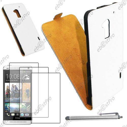 Ebeststar  Housse Coque Etui En Pu Cuir  Rabat Ultra Fine (Slim Case) Pour Htc One Max, Couleur Blanc + Stylet 3 Film