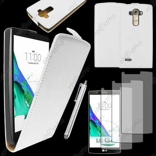 Ebeststar  Housse Coque Etui En Pu Cuir  Rabat Ultra Fine (Slim Case) Pour Lg G4 H815, G4 Dual-Lte, Couleur Blanc + Stylet 3 Film