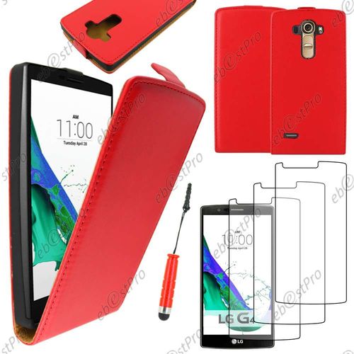 Ebeststar  Housse Coque Etui En Pu Cuir  Rabat Ultra Fine (Slim Case) Pour Lg G4 H815, G4 Dual-Lte, Couleur Rouge + Mini Stylet 3 Film