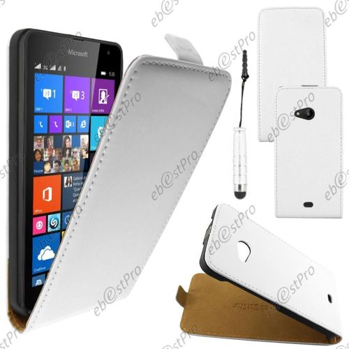 Ebeststar  Housse Coque Etui En Pu Cuir  Rabat Ultra Fine (Slim Case) Pour Microsoft Lumia 535, Couleur Blanc + Mini Stylet + Film Protection D'cran