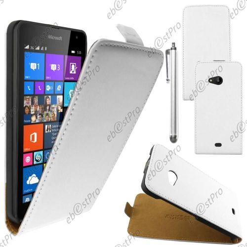 Ebeststar  Housse Coque Etui En Pu Cuir  Rabat Ultra Fine (Slim Case) Pour Microsoft Lumia 535, Couleur Blanc + Stylet + Film Protection D'cran