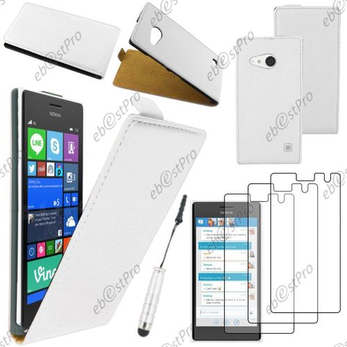Ebeststar  Housse Coque Etui En Pu Cuir  Rabat Ultra Fine (Slim Case) Pour Nokia Lumia 735 730 Dual, Couleur Blanc + Mini Stylet 3 Film