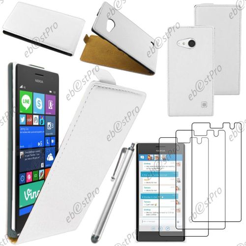 Ebeststar  Housse Coque Etui En Pu Cuir  Rabat Ultra Fine (Slim Case) Pour Nokia Lumia 735 730 Dual, Couleur Blanc + Stylet 3 Film