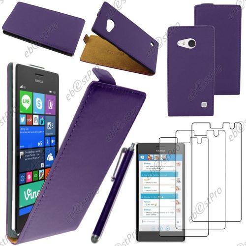 Ebeststar  Housse Coque Etui En Pu Cuir  Rabat Ultra Fine (Slim Case) Pour Nokia Lumia 735 730 Dual, Couleur Violet + Stylet 3 Film