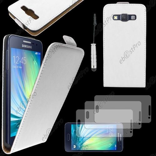 Ebeststar  Housse Coque Etui En Pu Cuir  Rabat Ultra Fine (Slim Case) Pour Samsung Galaxy A3 Sm-A300f, Couleur Blanc + Mini Stylet 3 Film
