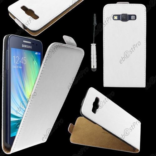 Ebeststar  Housse Coque Etui En Pu Cuir  Rabat Ultra Fine (Slim Case) Pour Samsung Galaxy A3 Sm-A300f, Couleur Blanc + Mini Stylet + Film Protection D'cran