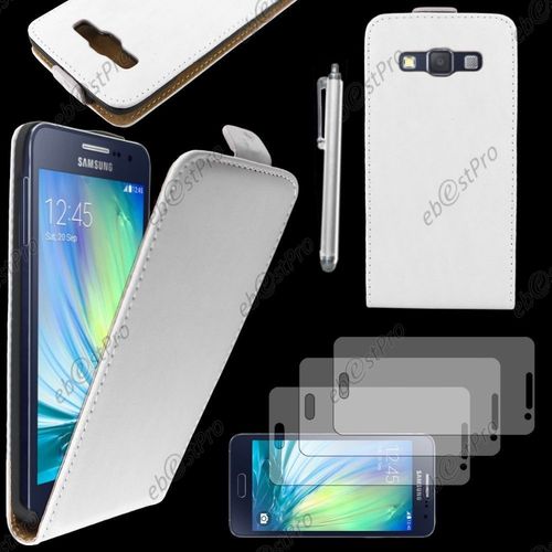 Ebeststar  Housse Coque Etui En Pu Cuir  Rabat Ultra Fine (Slim Case) Pour Samsung Galaxy A3 Sm-A300f, Couleur Blanc + Stylet 3 Film