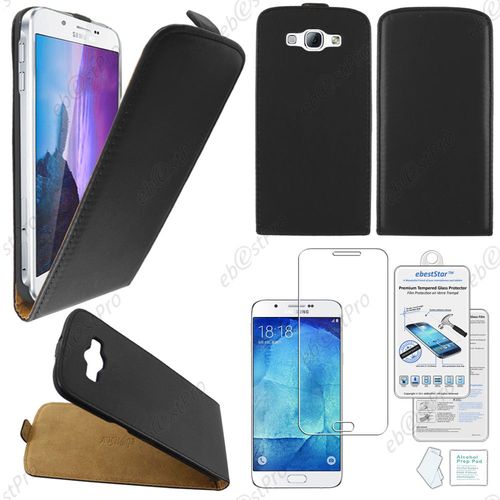 Ebeststar  Housse Coque Etui En Pu Cuir  Rabat Ultra Fine (Slim Case) Pour Samsung Galaxy A8 Sm-A800f, Couleur Noir + Film Verre Tremp