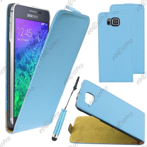 Ebeststar  Housse Coque Etui En Pu Cuir  Rabat Ultra Fine (Slim Case) Pour Samsung Galaxy Alpha Sm-G850f, Couleur Bleu + Mini Stylet + Film Protection D'cran