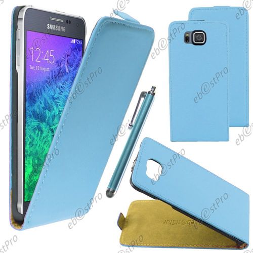 Ebeststar  Housse Coque Etui En Pu Cuir  Rabat Ultra Fine (Slim Case) Pour Samsung Galaxy Alpha Sm-G850f, Couleur Bleu + Stylet + Film Protection D'cran