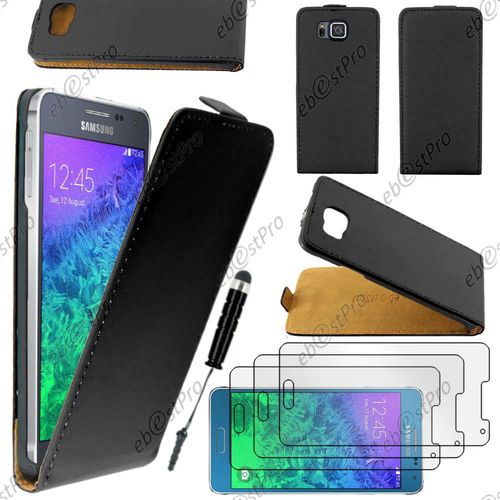 Ebeststar  Housse Coque Etui En Pu Cuir  Rabat Ultra Fine (Slim Case) Pour Samsung Galaxy Alpha Sm-G850f, Couleur Noir + Mini Stylet 3 Film