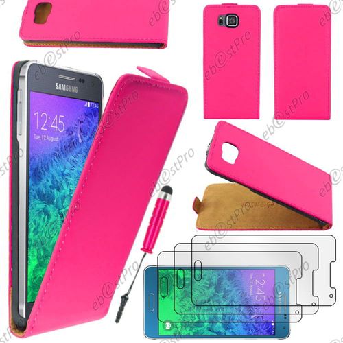 Ebeststar  Housse Coque Etui En Pu Cuir  Rabat Ultra Fine (Slim Case) Pour Samsung Galaxy Alpha Sm-G850f, Couleur Rose + Mini Stylet 3 Film