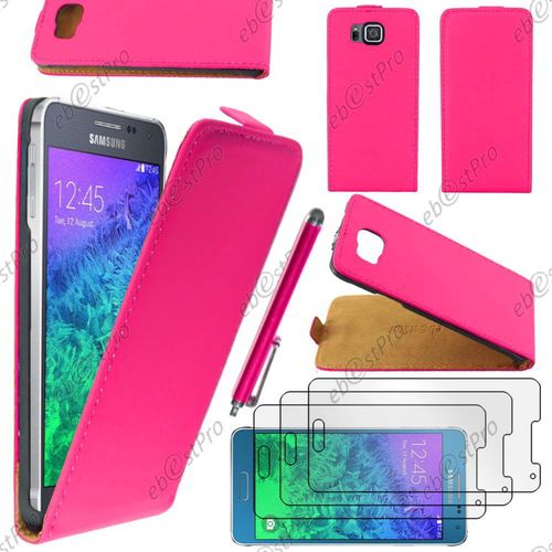 Ebeststar  Housse Coque Etui En Pu Cuir  Rabat Ultra Fine (Slim Case) Pour Samsung Galaxy Alpha Sm-G850f, Couleur Rose + Stylet 3 Film