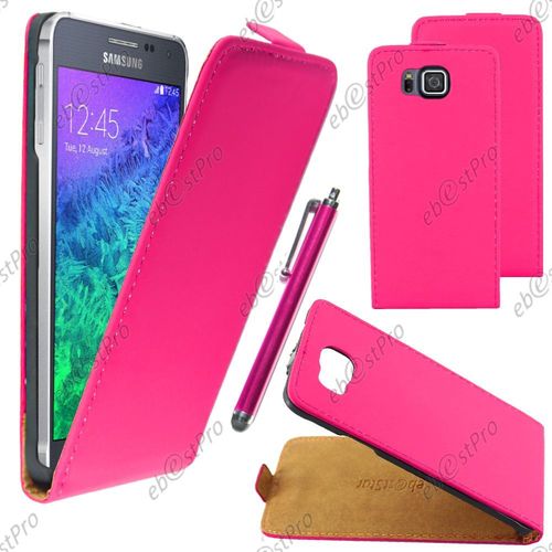 Ebeststar  Housse Coque Etui En Pu Cuir  Rabat Ultra Fine (Slim Case) Pour Samsung Galaxy Alpha Sm-G850f, Couleur Rose + Stylet + Film Protection D'cran