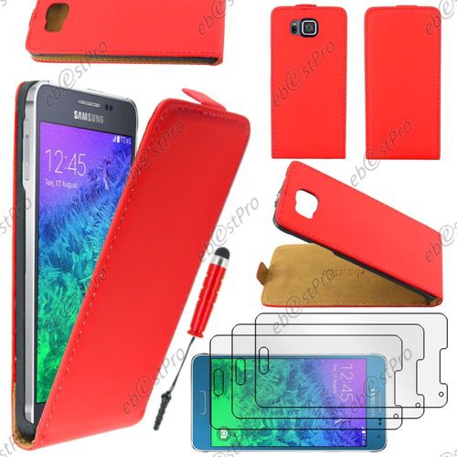 Ebeststar  Housse Coque Etui En Pu Cuir  Rabat Ultra Fine (Slim Case) Pour Samsung Galaxy Alpha Sm-G850f, Couleur Rouge + Mini Stylet 3 Film
