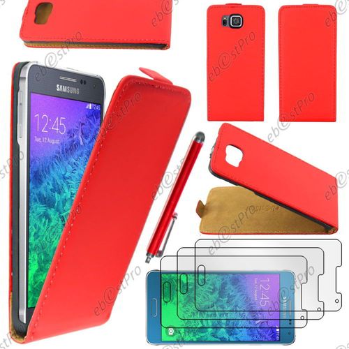Ebeststar  Housse Coque Etui En Pu Cuir  Rabat Ultra Fine (Slim Case) Pour Samsung Galaxy Alpha Sm-G850f, Couleur Rouge + Stylet 3 Film