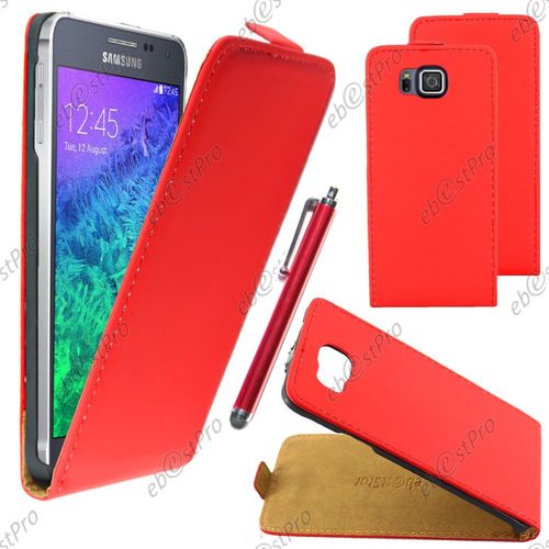 Ebeststar  Housse Coque Etui En Pu Cuir  Rabat Ultra Fine (Slim Case) Pour Samsung Galaxy Alpha Sm-G850f, Couleur Rouge + Stylet + Film Protection D'cran