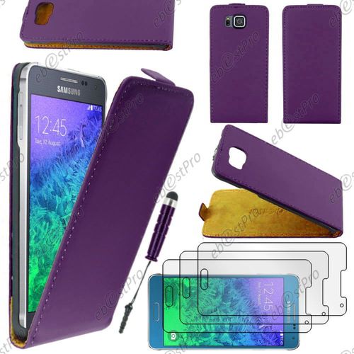 Ebeststar  Housse Coque Etui En Pu Cuir  Rabat Ultra Fine (Slim Case) Pour Samsung Galaxy Alpha Sm-G850f, Couleur Violet + Mini Stylet 3 Film