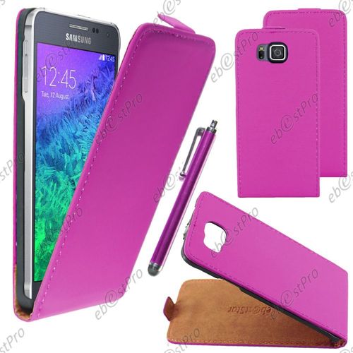 Ebeststar  Housse Coque Etui En Pu Cuir  Rabat Ultra Fine (Slim Case) Pour Samsung Galaxy Alpha Sm-G850f, Couleur Violet + Stylet + Film Protection D'cran