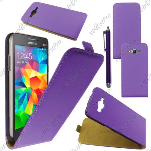 Ebeststar  Housse Coque Etui En Pu Cuir  Rabat Ultra Fine (Slim Case) Pour Samsung Galaxy Grand Prime Sm-G530f Sm-G530h, Couleur Violet + Stylet + Film Protection D'cran